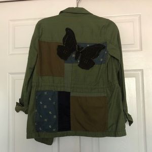 Anthropologie Embroidered Green Field Shirt Jacket